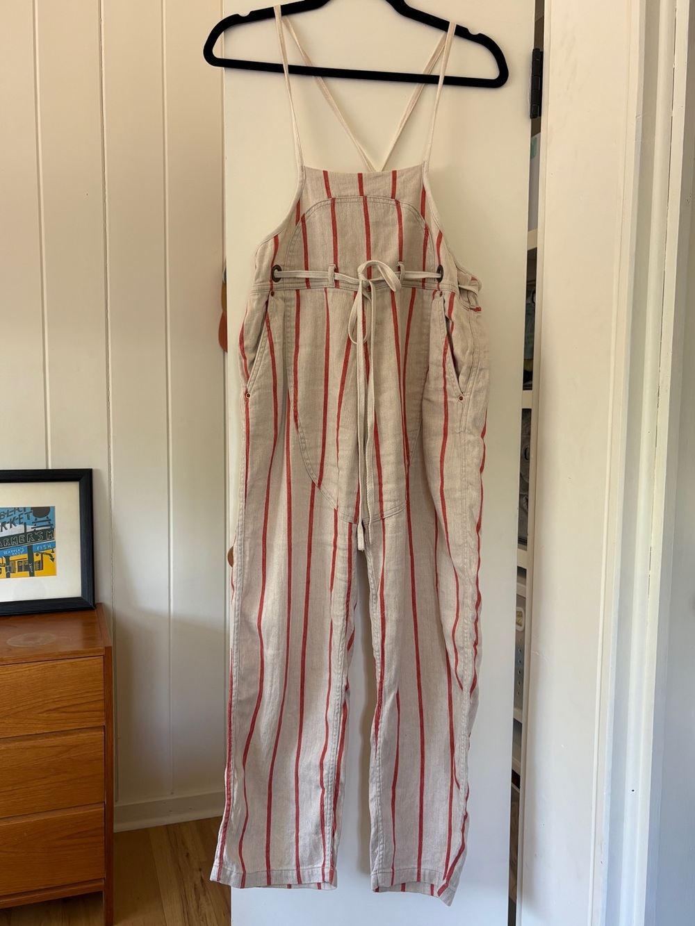 Kapital Cream and Red Striped Linen Jumpsuit